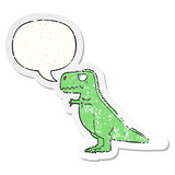 Fototapeta Dinusie - cartoon dinosaur and speech bubble distressed sticker