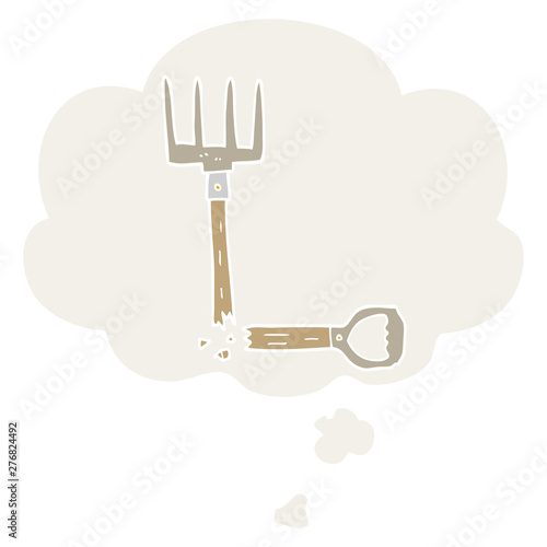 Fotografía cartoon broken pitchfork and thought bubble in retro style