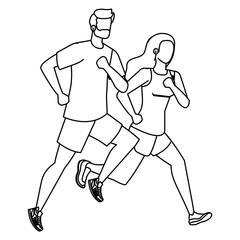 Sticker - young athletic couple running characters