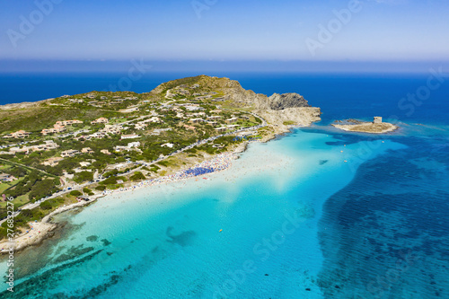 Stunning Aerial View Of The Spiaggia Della Pelosa Pelosa