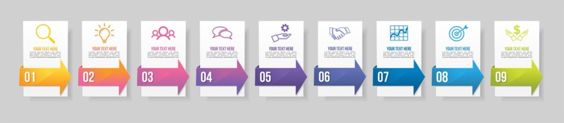 Wall Mural - vector infographic design template with 9 options steps and marketing icons. business data visualiza
