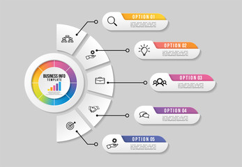 Wall Mural - vector infographic design template with 5 options steps and marketing icons. business data visualiza