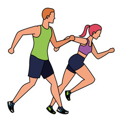 Sticker - young athletic couple running characters