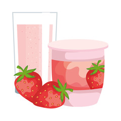 Sticker - strawberry fruit yogurt fresh with glass