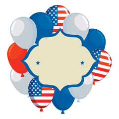 Wall Mural - frame with balloons helium floating and usa flag