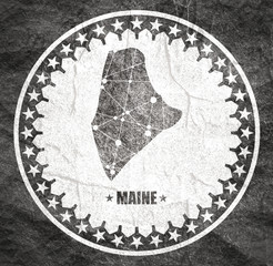 Wall Mural - Image relative to USA travel. Maine state map textured by lines and dots pattern. Stamp in the shape of a circle