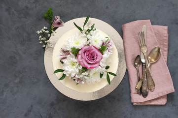 Wall Mural - Fresh flowers decorated white cake