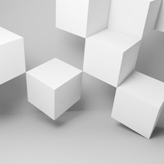 Wall Mural - cubes installation in empty room. 3d