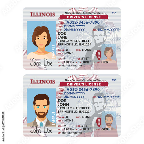 Photographie Vector template of sample driver license plastic card for USA Illinois