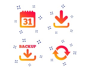 Poster - Download and Backup data icons. Calendar and rotation arrows sign symbols. Random dynamic shapes. Gradient download icon. Vector