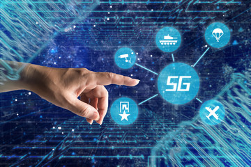 Blue background touch 5g future life