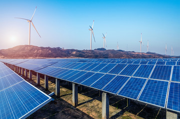 Canvas Print - Solar panels and wind power generation equipment