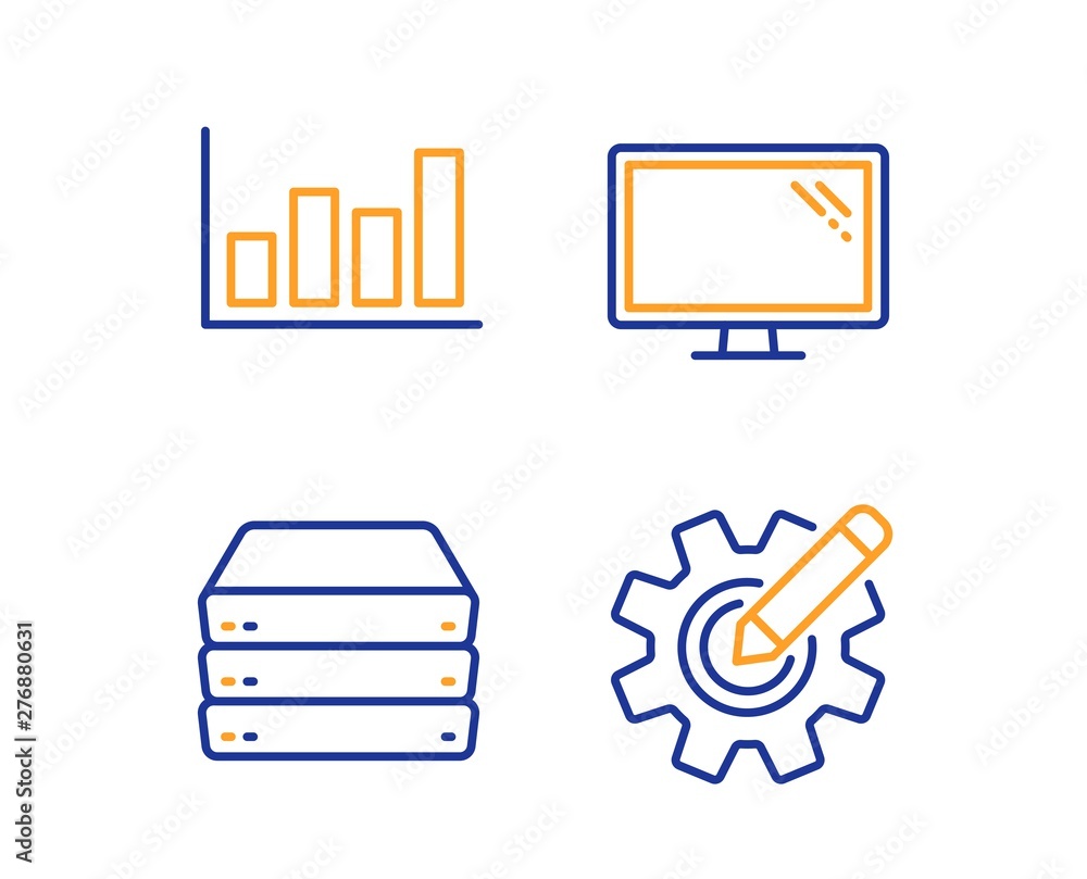 Server Component Design Icon Servers, Report diagram and Monitor icons simple set. Cogwheel sign ...