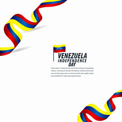 Happy Venezuela Independence Day Celebration, ribbon banner, poster template design illustration