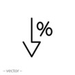 percent down icon, thin linear symbol for web and mobile phone on white background - editable stroke vector illustration eps10