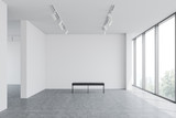 Fototapeta  - Empty white gallery interior with bench