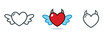 © keepdoodling - Cartoon heart symbol vector illustration. Hearts with angel's wings and devil's horns. Simple line icons set.