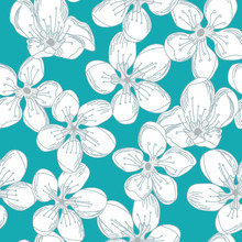 Vector White And Gray Flowers On Teal Green Seamless Repeat Background