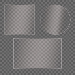 Wall Mural - set of transparent shiny glass plates. clear glass showcase on a transparent background. realistic w