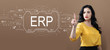 © Tierney - Enterprise resource planning with business woman on a brown background