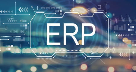 Wall Mural - enterprise resource planning with blurred city abstract lights background