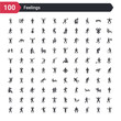 100 feelings icons set such as accomplished human, alive human, alone human, amazed amazing amused angry annoyed anxious