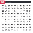 100 animals icons set such as cow, tuna, salmon, mosquito, fox, tiger, goat, guinea pig heag, bee