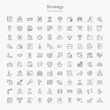 © zaurrahimov - 100 strategy outline icons set such as collaboration, analysis, award, customer, presentation, planning, question, connection