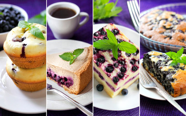 Collage of sweet pastry with blueberries