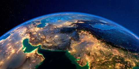 Wall Mural - Detailed Earth at night. South Asia. Pakistan, Afghanistan, India