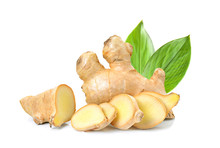 Ginger Herb With Leaf On White Background