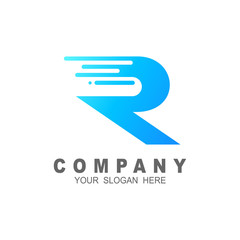 Motion speed line letter R logo design template, logo with simple look