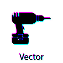 Black Drill machine icon isolated on white background. Vector Illustration