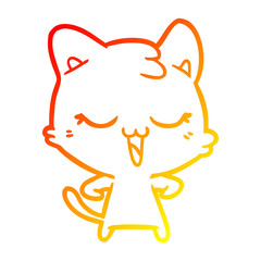 warm gradient line drawing happy cartoon cat