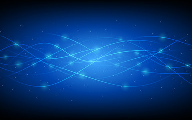 abstract technology curve lines pattern and glowing glitter on dark blue color background