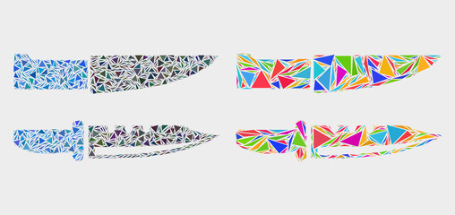 Knives collage icon of triangle elements which have variable sizes and shapes and colors. Geometric abstract vector illustration of knives.