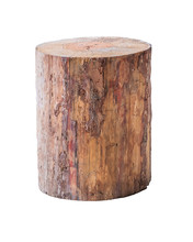 Isolated Grunge Log Stool Or Chair Craft Artisan Handmade Furniture On White Background.