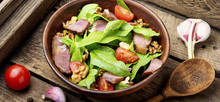 Salad With Meat,spinach And Sorrel