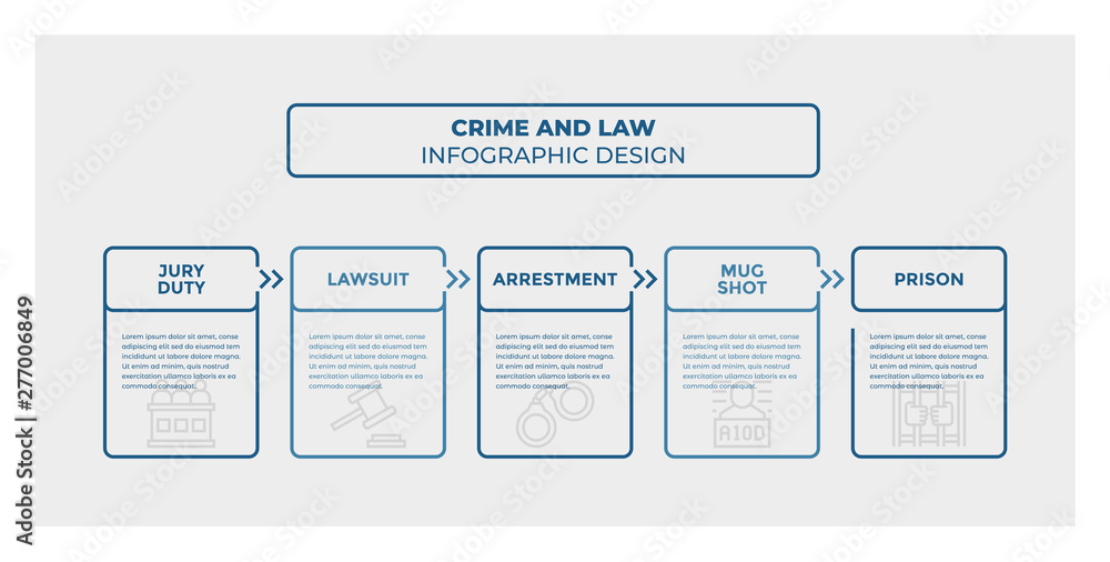 Fotomural Crime And Law Infographic Design Timeline With 5 Steps Options Squares Vector Template Ref 277006849