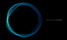 Vector Abstract Wavy Circles Lines Round Frame Blue Color Isolated On Black Background. Technology Modern Concept