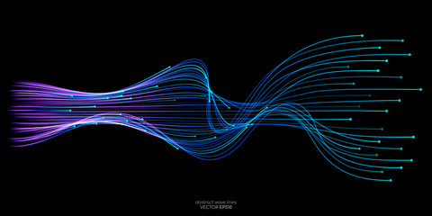 vector wave lines flowing dynamic in blue green colors isolated on black background for concept of a