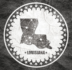 Wall Mural - Image relative to USA travel. Louisiana state map textured by lines and dots pattern. Stamp in the shape of a circle