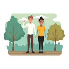 Wall Mural - Young couple in the park scenery