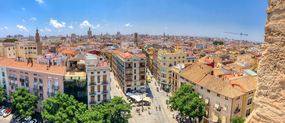 Aerial overview of the old city (Ciutat Vella) of Valencia, Spain