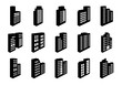 © Surachat Khongkhut - Perspective Company icons set on white background, Black building vector collection