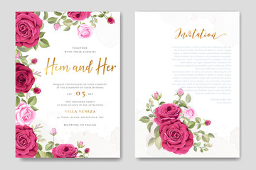 beautiful wedding invitation card with elegant floral and leaves template