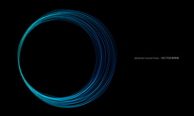 Poster - Vector abstract wavy circles lines round frame blue color isolated on black background. Technology modern concept