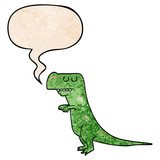 Fototapeta Dinusie - cartoon dinosaur and speech bubble in retro texture style