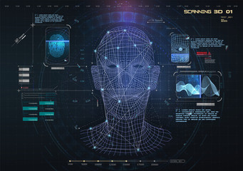 Aufkleber - Biometric Identification or Recognition System of Person. The facial recognition technology Fingerprint, Voice. Recognition System Concept (Authentication). Set HUD, GUI, UI, 3D Elements. Vector