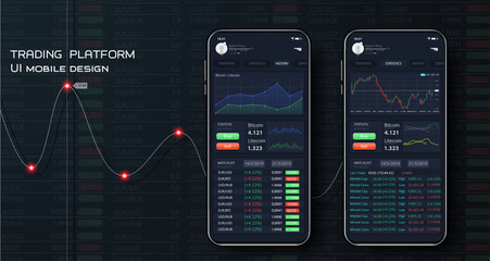 Fototapete - Different UI, UX, GUI screens binary option app and for mobile apps. Trade UI. Trade concept. Web site screen template. forex market, news and analysis. Application for investment and online trading